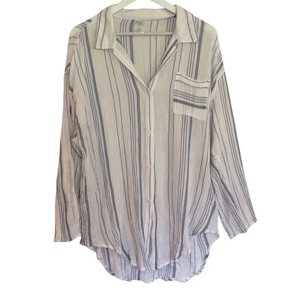 Kona Sol gauze striped button down coverup M - Picture 1 of 7